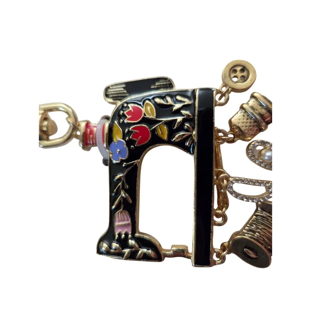 Piper K Bag Charm Keychain OS Black New Sewing Machine Floral Charms